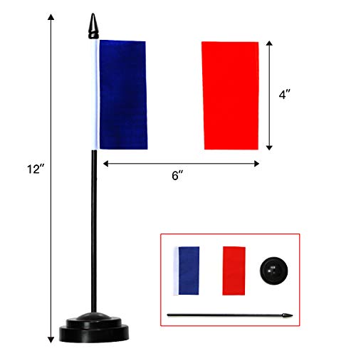 France Mini Desk Flag Set - 6x4 Inch with 12" Pole & Base