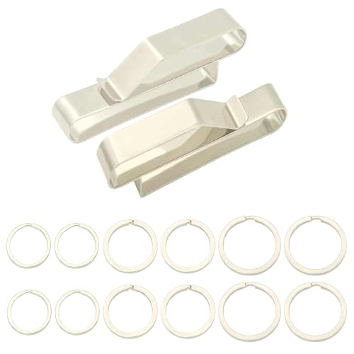 2 Pack Stainless Steel Belt Key Clip Holder with 12 Rings - Silver 2.3 Inch