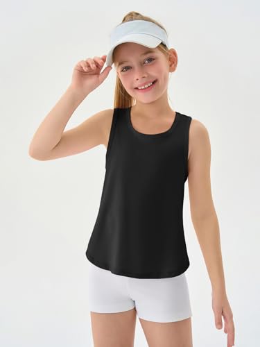 Kids Athletic Tank Top - Sleeveless Shirt for Girls, 11-12 Years - Black