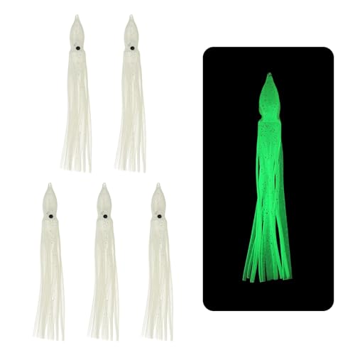 Fishing Squid Skirts Lures - Clear, 5 Inch, 5 Pack