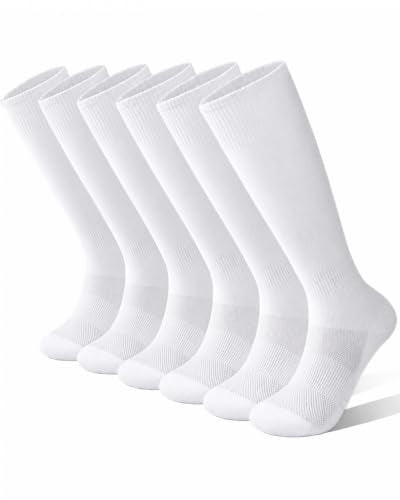 Funjoon Kids Soccer Socks 8-12 Years Youth Boys Knee High Cushioned Sports White