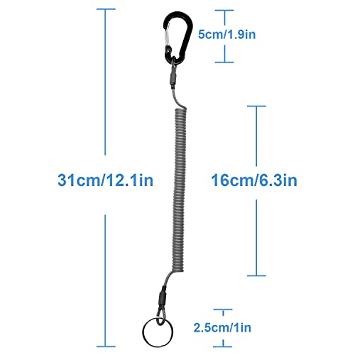 Retractable Coiled Lanyards with Carabiner Clips - Black, 3pcs