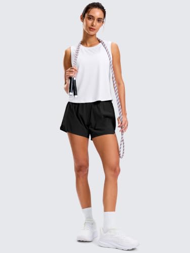 SANTINY Cropped Racerback Workout Tank Top - Medium White Athletic Top