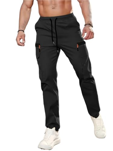Men's Lightweight Hiking Cargo Pants - Medium Black - XYXYING