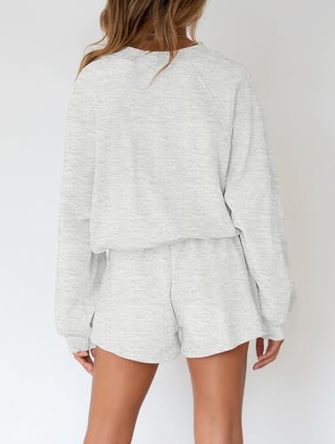 MEROKEETY Women's Lounge Sets Casual Top and Shorts 2-Piece Outfit Medium Light Grey