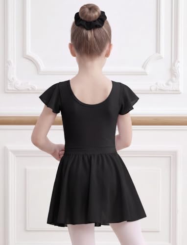 PATPAT Ballet Leotards for Girls with Removable Skirt, 7-8 Years, Black