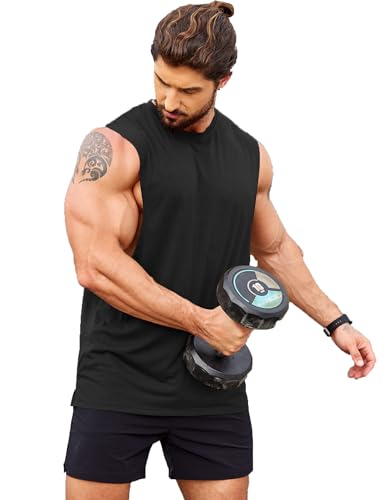 Men's Workout Tank Top - 2 Pack Gym Sleeveless Tees - Large Black