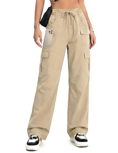 Women's Khaki Cargo Hiking Pants 30-Inch Inseam Quick Dry Outdoor Travel Utility Pants