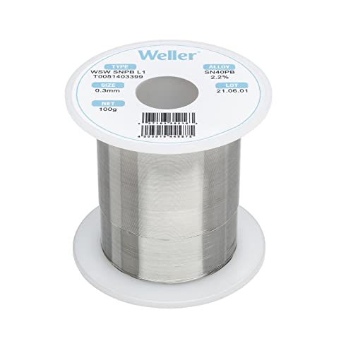 Weller WSW SnPb (T0051403399) Solder Wire, Dia: 0.3 mm / 0.012 in, Wt: 100 g / 3.527 oz, Alloy Sn60Pb40, Flux content 2.2%