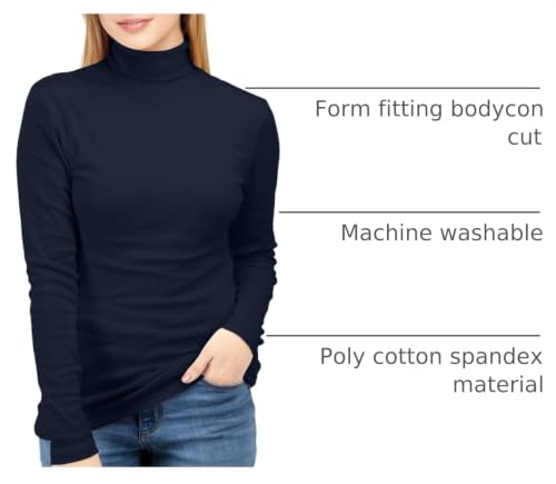 Slim Fit Turtleneck Top for Women - Blue, Large