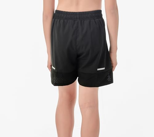 IRELIA Boys Compression Zipper Pocket Shorts - 2 Pack, Black/Light Grey, Size 10-12