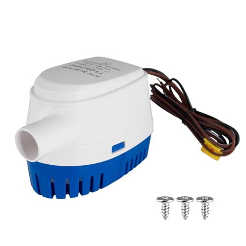 Xztrdi 12V 1100GPH Bilge Pump with Built-In Float Switch – Auto On/Off 1-1/8" Outlet