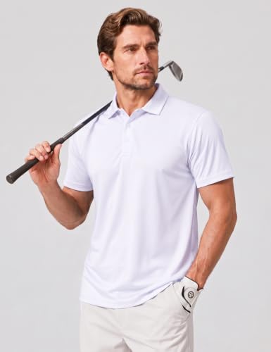 Peakwell Men's White Large Short Sleeve Quick Dry Golf Polo Shirt