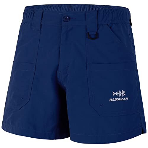 BASSDASH Youth 5" UPF 50+ Water-Resistant Quick-Dry Cargo Shorts - Large, Dark Blue