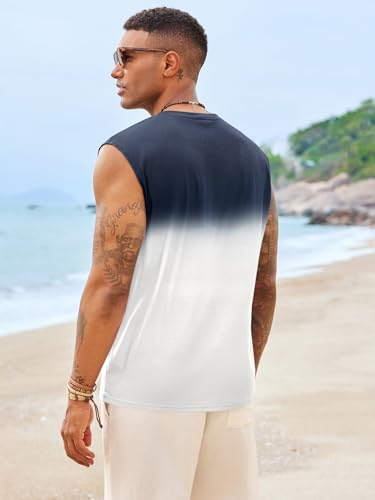 Runcati Men's 3X-Large White Graphic Tank Top with Palm Tree Gradient Design