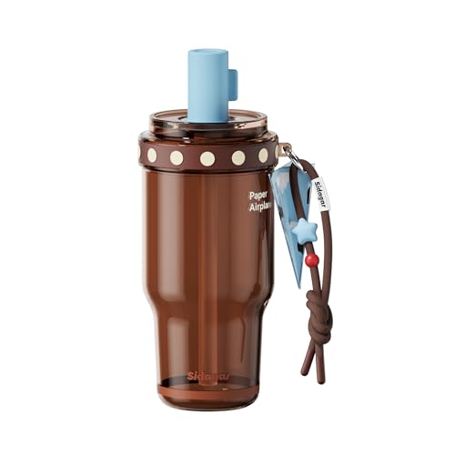 Sidagar 22oz Brown Tritan Water Bottle with Straw Lid & Charm — Leakproof & Portable