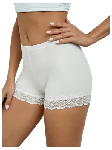 MakeMeChic Women's White Summer Lace Trim Shorts Under Dress Medium