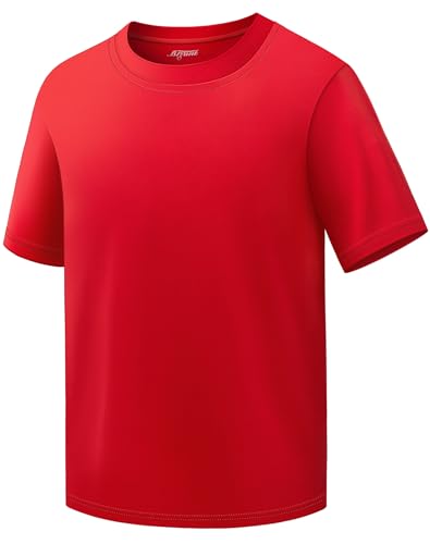 Boys Athletic Dry Fit Neon T-Shirt - Short Sleeve, 10-12 Years, Red