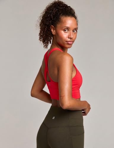 Awwena Women's Serene Scrunch Longline Sports Bra V-Neck Padded Yoga Tank, Scarlet Bloom, Medium