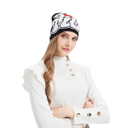 Y2K Beanie Hat - Knitted Winter Cap with Love Design - White