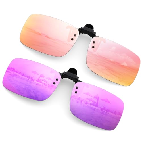 Polarized Clip-On Sunglasses 4 Pack - Fit Over Prescription Glasses - Pink & Purple