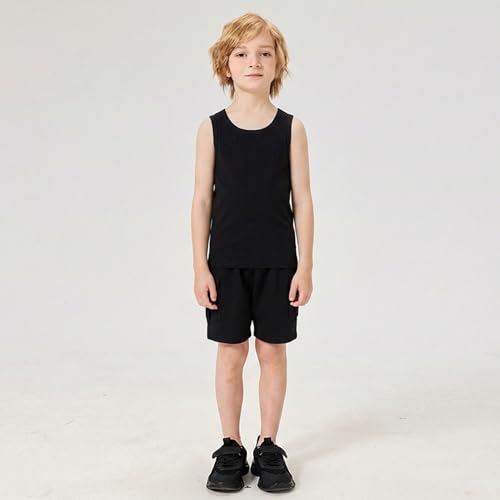 Mocolerno 14-16 Years Boys Tank Tops 5-Pack Cotton Sleeveless Undershirts Black