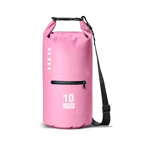 HEETA 5L Pink Waterproof Dry Bag with Front Zip Pocket, Roll-Top Closure