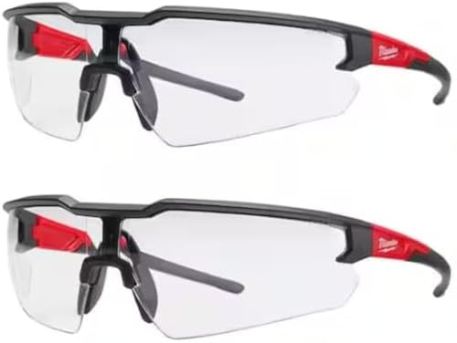 Milwaukee Anti-Fog Safety Glasses Clear Lens Black & Red Frame 2 Pack