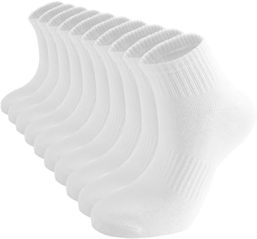Ankle Socks for Women - Thin Cotton Athletic Mini Crew - 5 Pairs, White
