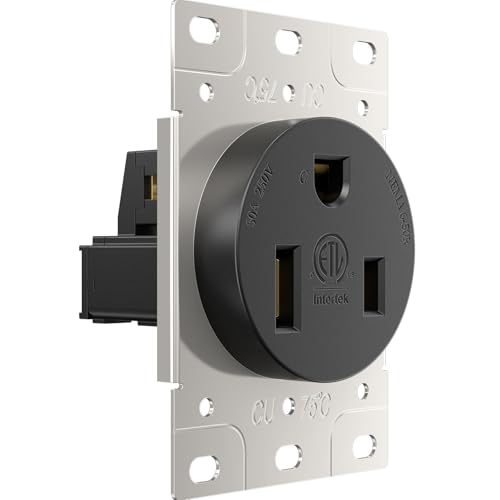 NEMA 6-50R Receptacle 50A Welder Wall Socket 250V 240V 220V Outlet Flush Mount Grounding Side Wired Industrial Grade for EV Charger Heater Plasma Cutters Electric Stove ETL Listed