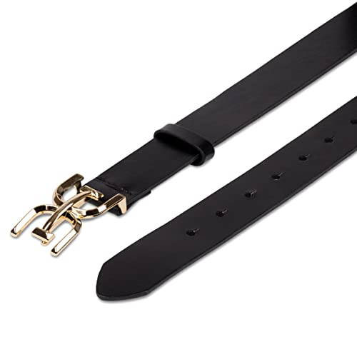 Sam Edelman Women's Double Logo Plaque Leather Belt for Jeans & Trousers - Small Black
