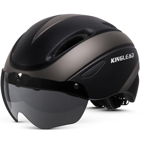 KINGLEAD Adult Bike Helmet with Magnetic Visor - Black Titanium, Adjustable