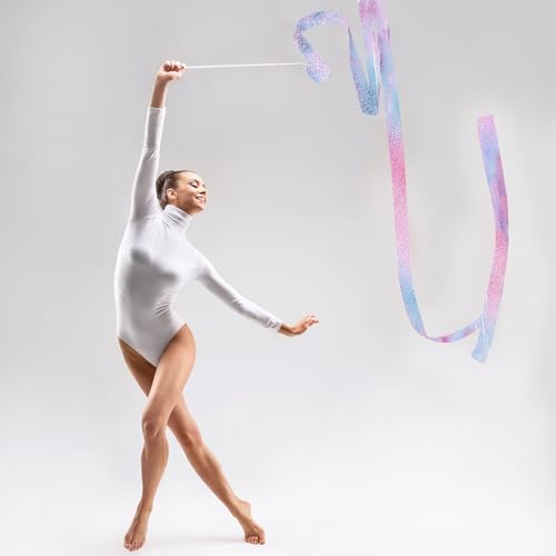 2PCS 79-Inch Rhythmic Gymnastics Dance Ribbons with Wand - Sparkling Color