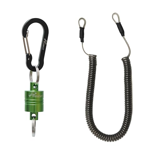 Magnetic Fly Fishing Net Release with Coiled Lanyard - Green