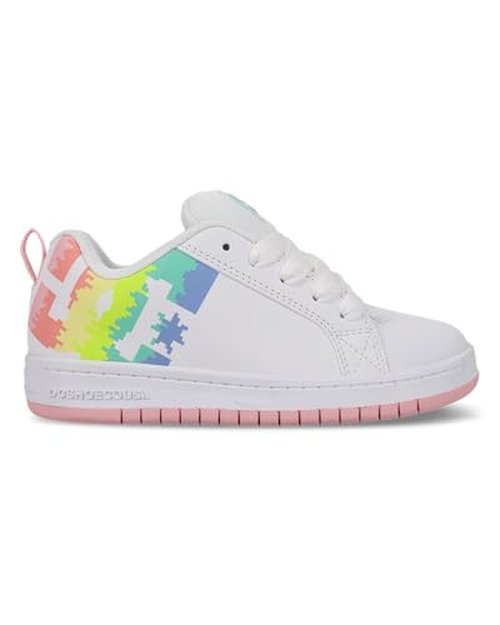 DC Girls Court Graffik Skate Shoe, White/Light Pink/Multi, 5 Big Kid