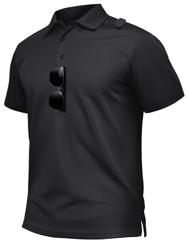TACVASEN Men's Polo Shirt XL Black Short Sleeve UPF 50+ Performance Work Golf