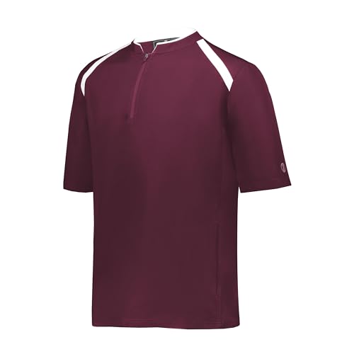 Holloway Clubhouse Short Sleeve Pullover Cage Jacket XL Maroon/White - Stretch Mesh, Quarter Zip, Low Profile Collar