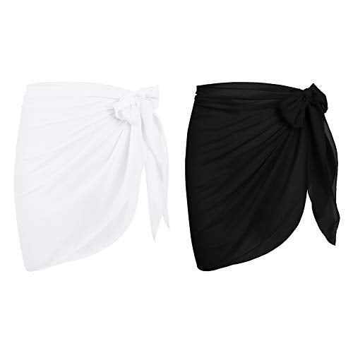 Lightweight Sheer Chiffon Sarong Beach Cover-Up - One Size G White & Black