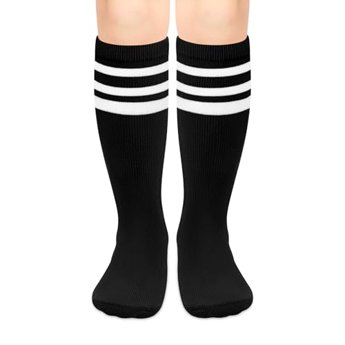Youth Soccer & Baseball Knee High Socks - Black & White, 3-6 Years