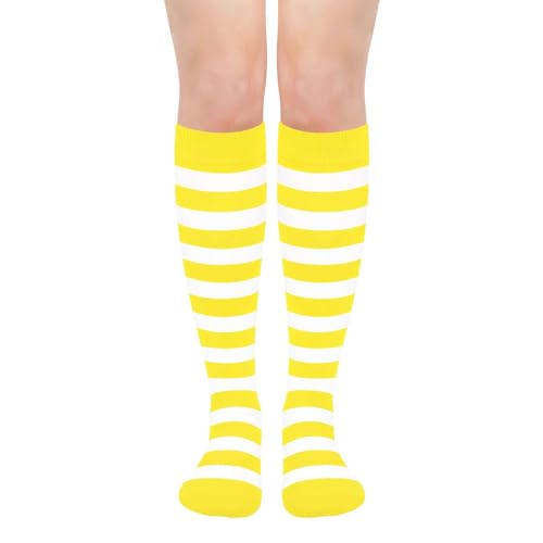 Knee High Striped Socks for Women - Yellow White Striped