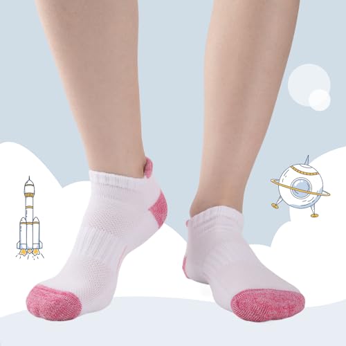 Athletic Ankle Socks for Girls - 8 Pairs, Cushioned Sole, 7-10 Years / White