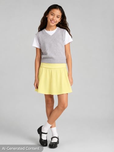 Girls Skort with Built-in Shorts, Fold-Over Waist, Sizes 6-16 | FOSTKU