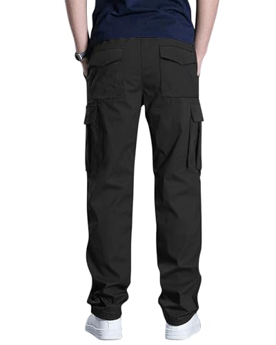 Black Large Men's Cargo Sweatpants with Elastic Drawstring - DOWMQ