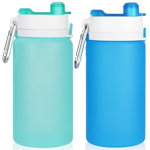 PLTCAT 19oz Collapsible Silicone Water Bottle - Green & Blue, Leak-Proof & Travel-Friendly