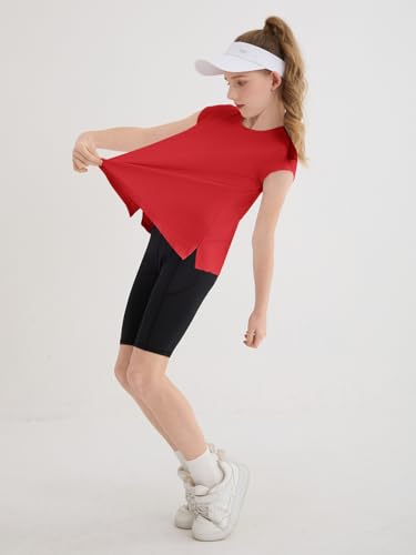 Girls Athletic Shirts - Short Sleeve Tops for 11-12 Years - Red