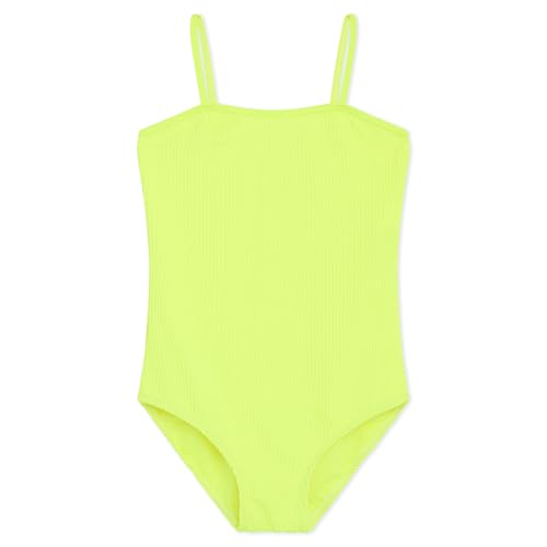 Girls' UPF 50+ Scoop-Neck One-Piece Swimsuit - Medium Safety Yellow