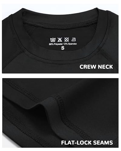 Boys Compression Shirt - Kids Long Sleeve Athletic Undershirt - Large, Black