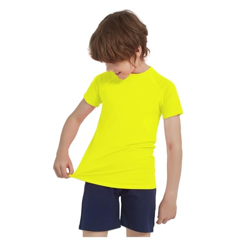 Boys Neon UV Sun Protection Rash Guard Swim Shirt - 7-8 Years Yellow