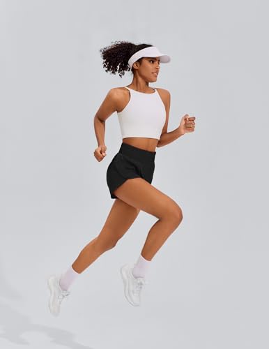 PINSPARK Women's 3-Inch High-Waisted Running Shorts Athletic Workout Shorts Large Black