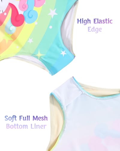 Toddler Girls One-Piece Swimsuit - Ruffle Strap, Rainbow Unicorn, 7-8 Years